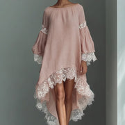 Sweet Girly-style Loungewear Long-sleeve Solid-color Cotton Pajama Dress