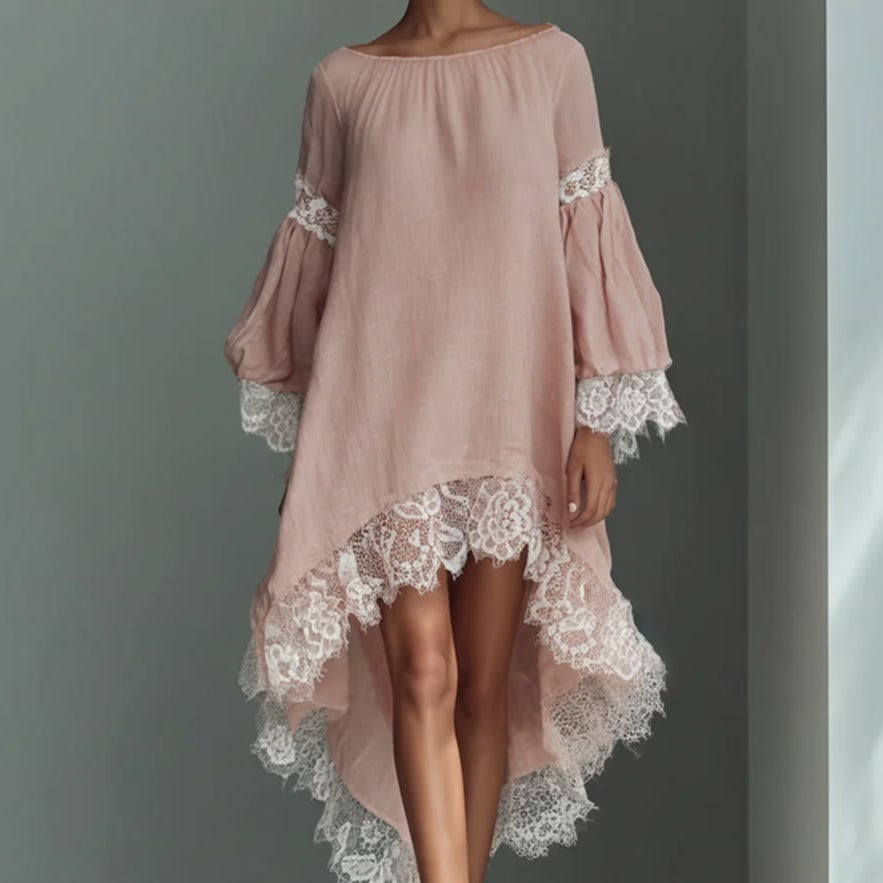Sweet Girly-style Loungewear Long-sleeve Solid-color Cotton Pajama Dress