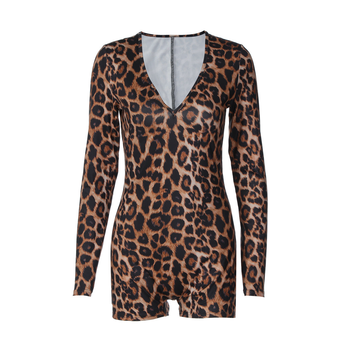 Leopard Print V-Neck Stretch Sexy Jumpsuit