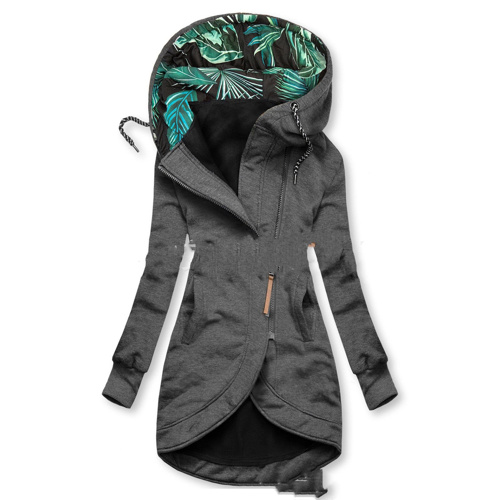 Women's Solid Color Printed Long Sleeve Hooded Jacket