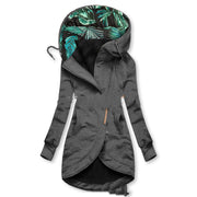 Women's Solid Color Printed Long Sleeve Hooded Jacket