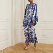 European and American-style Fashion Floral-print Off-shoulder Loose-fitting Dress