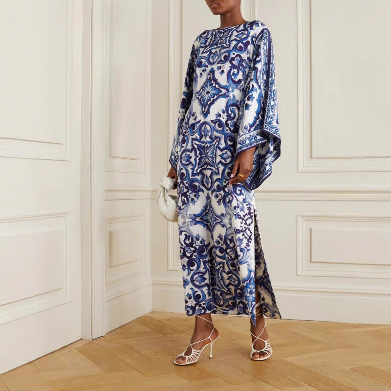 European and American-style Fashion Floral-print Off-shoulder Loose-fitting Dress