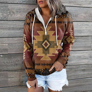 Ethnic Tribal Geometric Print Zip Hoodie