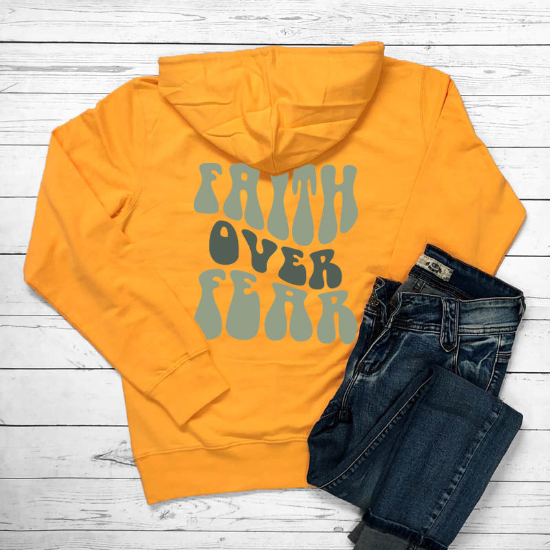 Faith Over Fear Women's Letter Print Kangaroo Pocket Hoodie