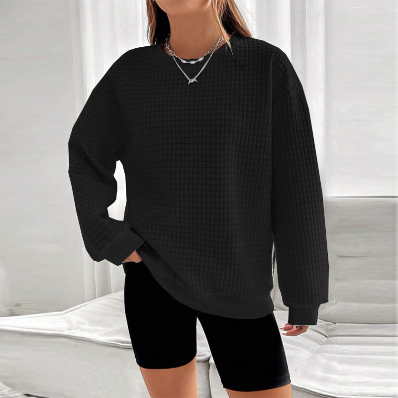 Women's Casual Waffle Knit Long Sleeve Loose Sweater