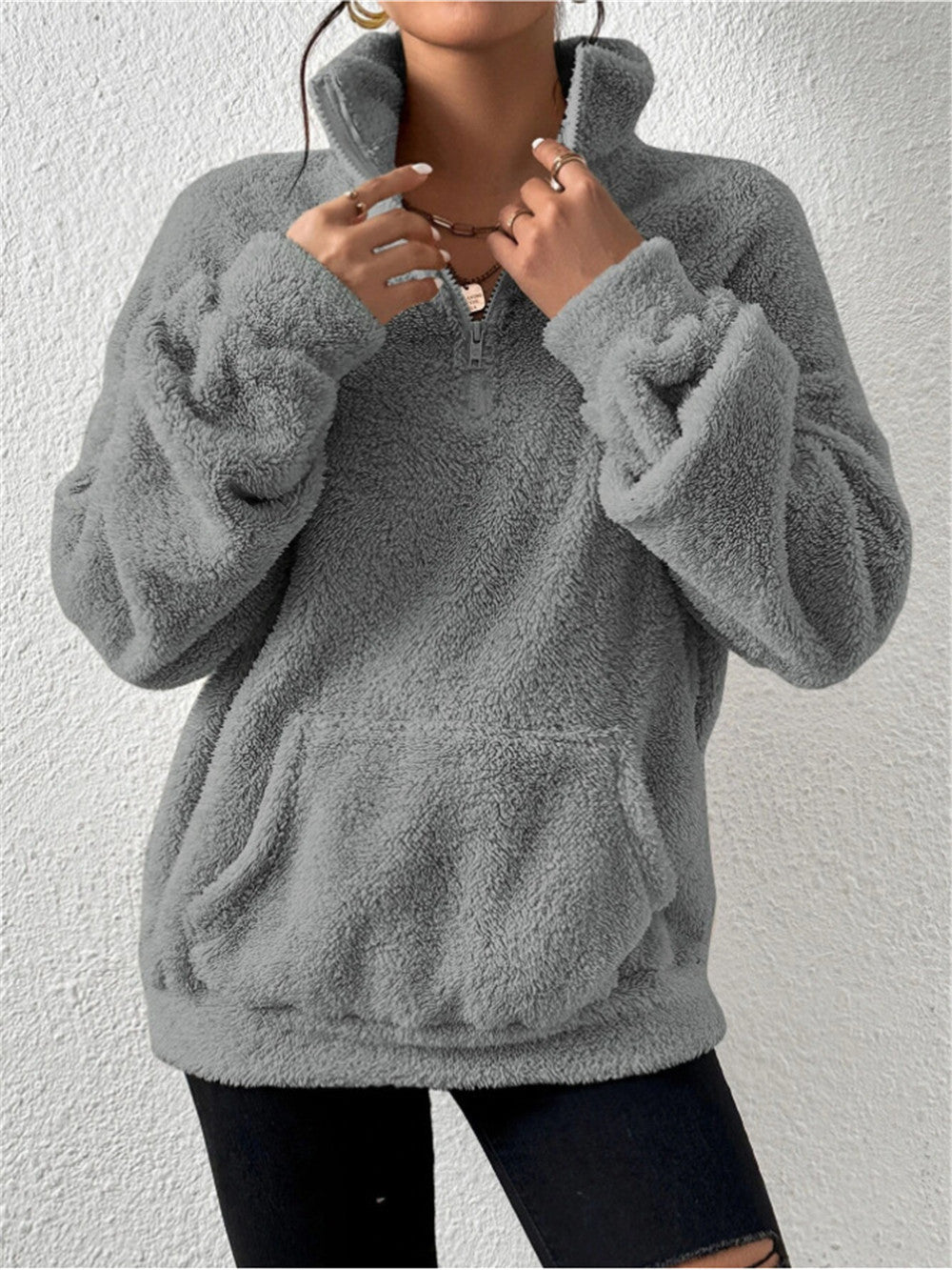Autumn And Winter European And American Velvet Stand Collar Sweater