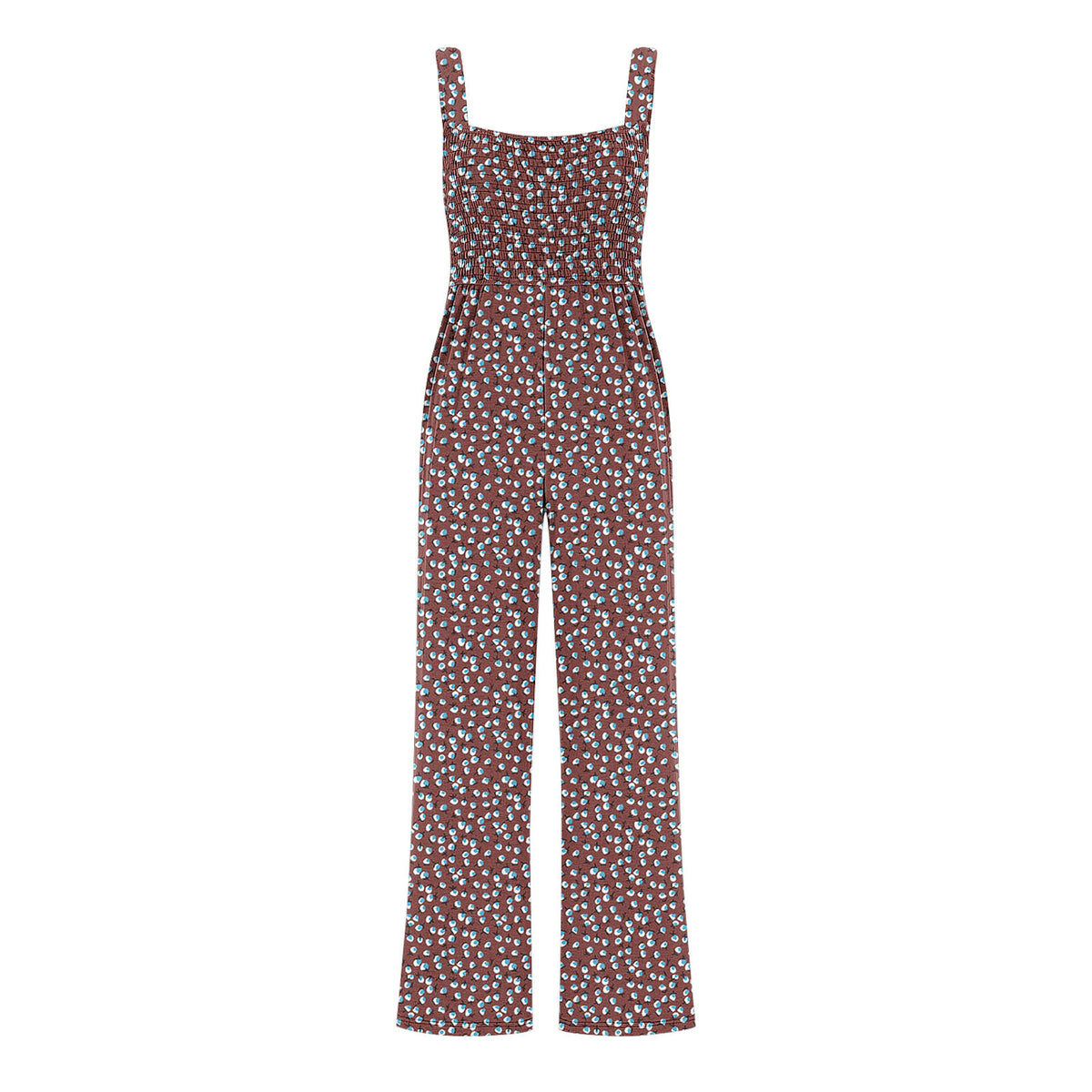 Chic Printed Wide-Leg Overalls with Pleated Pockets