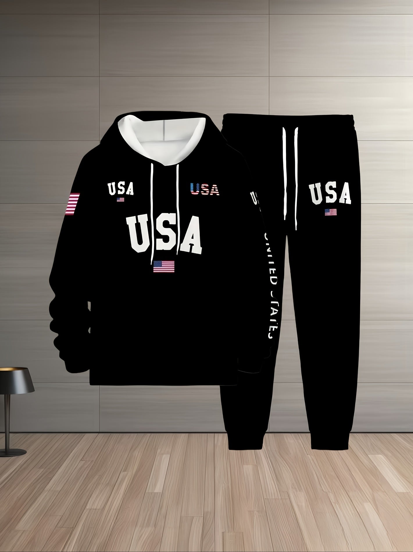 2pcs Set Store Bestseller Limited Time Discount Black Retro Letter Print, Men's Two-piece Set, Casual Round Neck Long Sleeved Hooded Sweatshirt And Sweatpants Set, Suitable for Winter And Autumn, S...