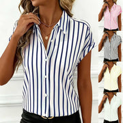 Summer New Womens Striped Shirt With Drop-Shoulder Sleeves And Buttons