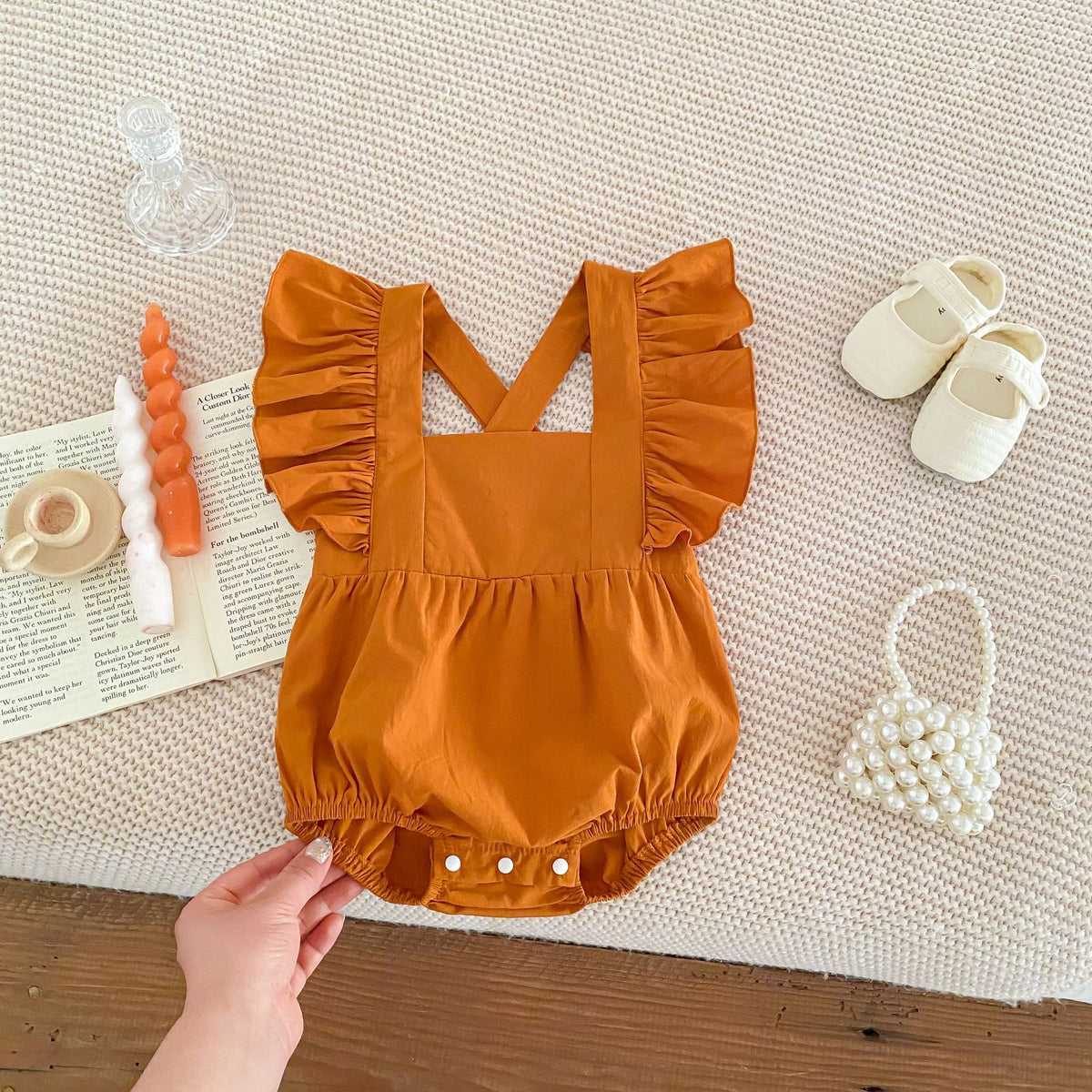 Baby Girl Summer Pure Color Cotton Strap Triangle Rompers