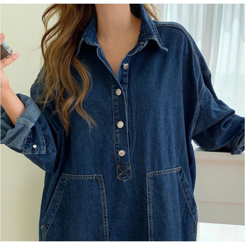 Retro-style Loose-fitting Plus-size Lapel Dress with a Slit