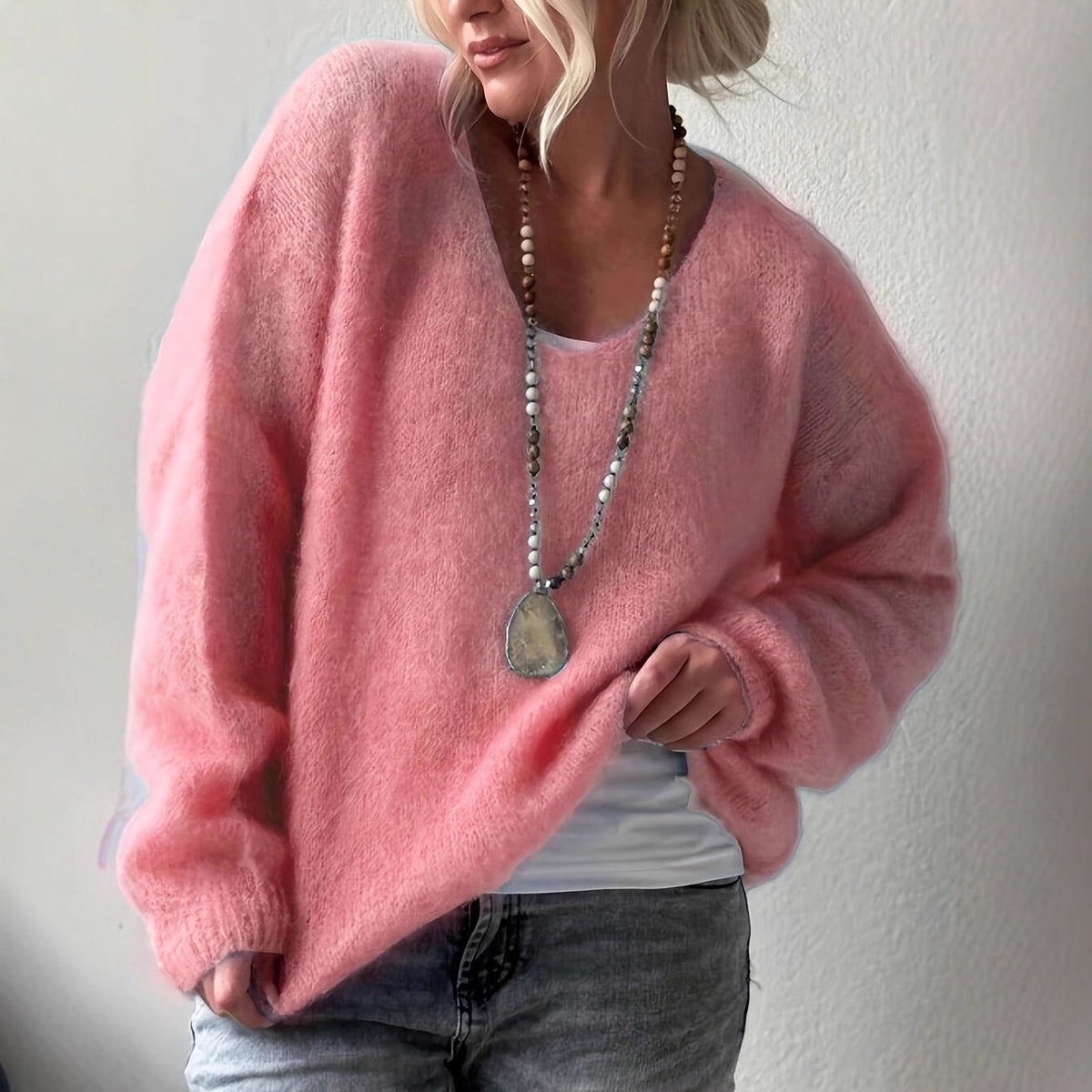 Pullover Solid Color Idle Style Loose Sweater Top