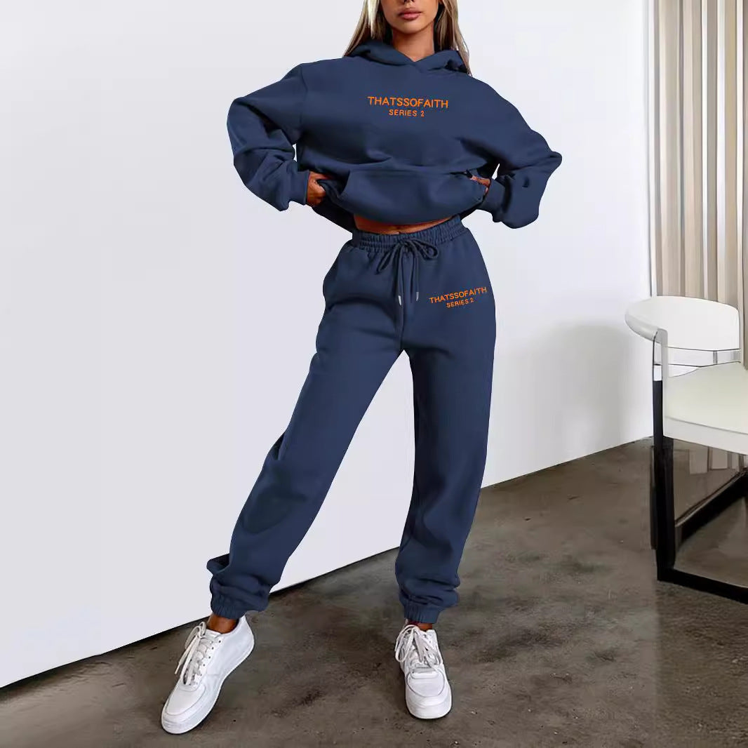 Women's Letter Print Hoodie & Trousers Set