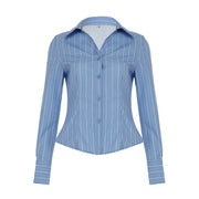Striped Lapel Shirt European And American Fashion Women's Slim Top