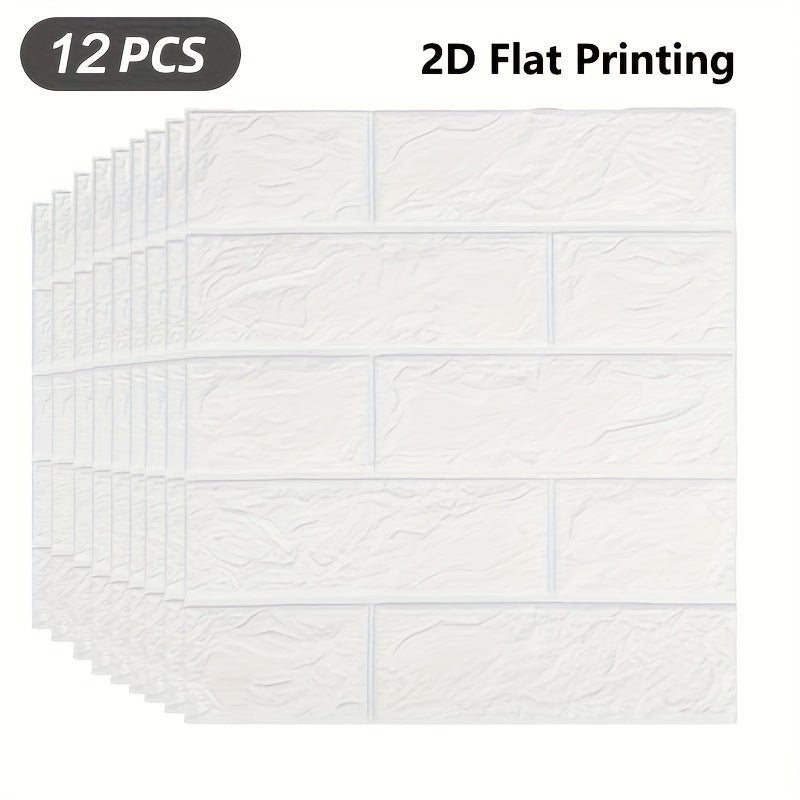 Set of 12 Foam Wall Stickers with 2D Printed Panels – Self‑Adhesive Decorative Wallpaper for Faux Brick Look