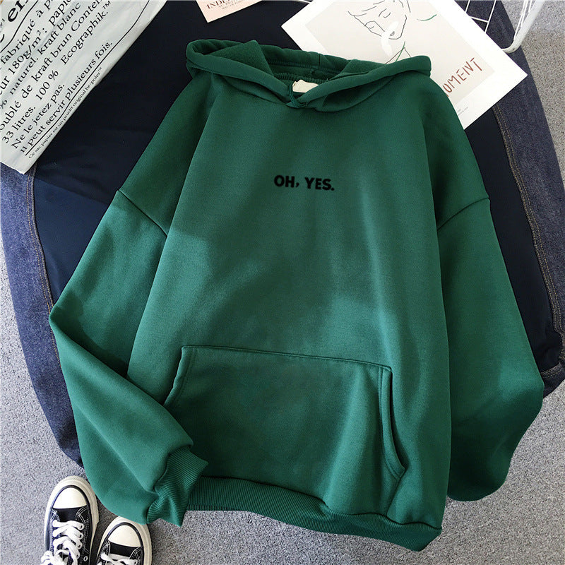 Cozy 'Oh Yes' Printed Loose Hoodie for Casual Everyday Wear