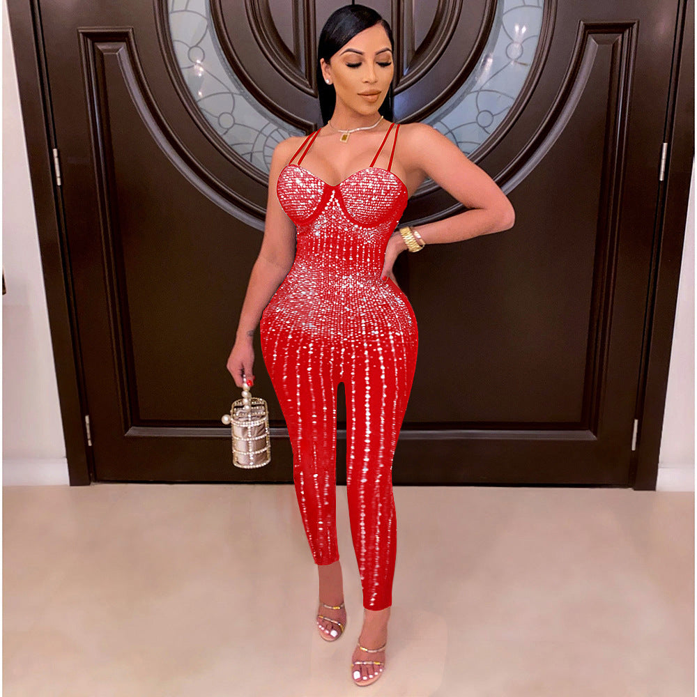Sparkly Rhinestone Mesh Sleeveless Jumpsuit