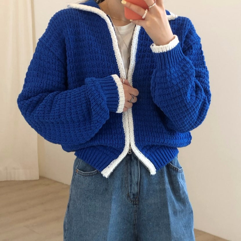 Vintage Lapel Zip Cardigan Sweater Coat