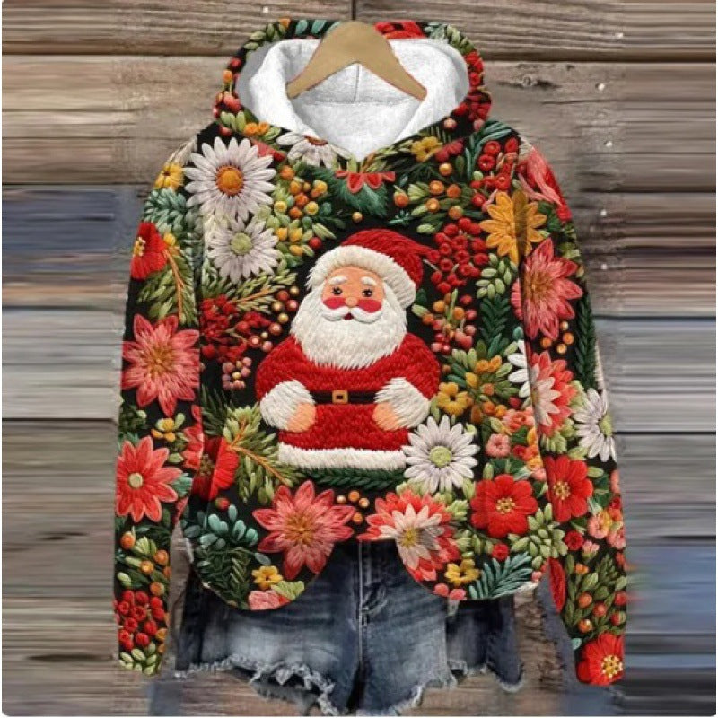 Festive Christmas Holiday Casual Printed Hoodie Sweater