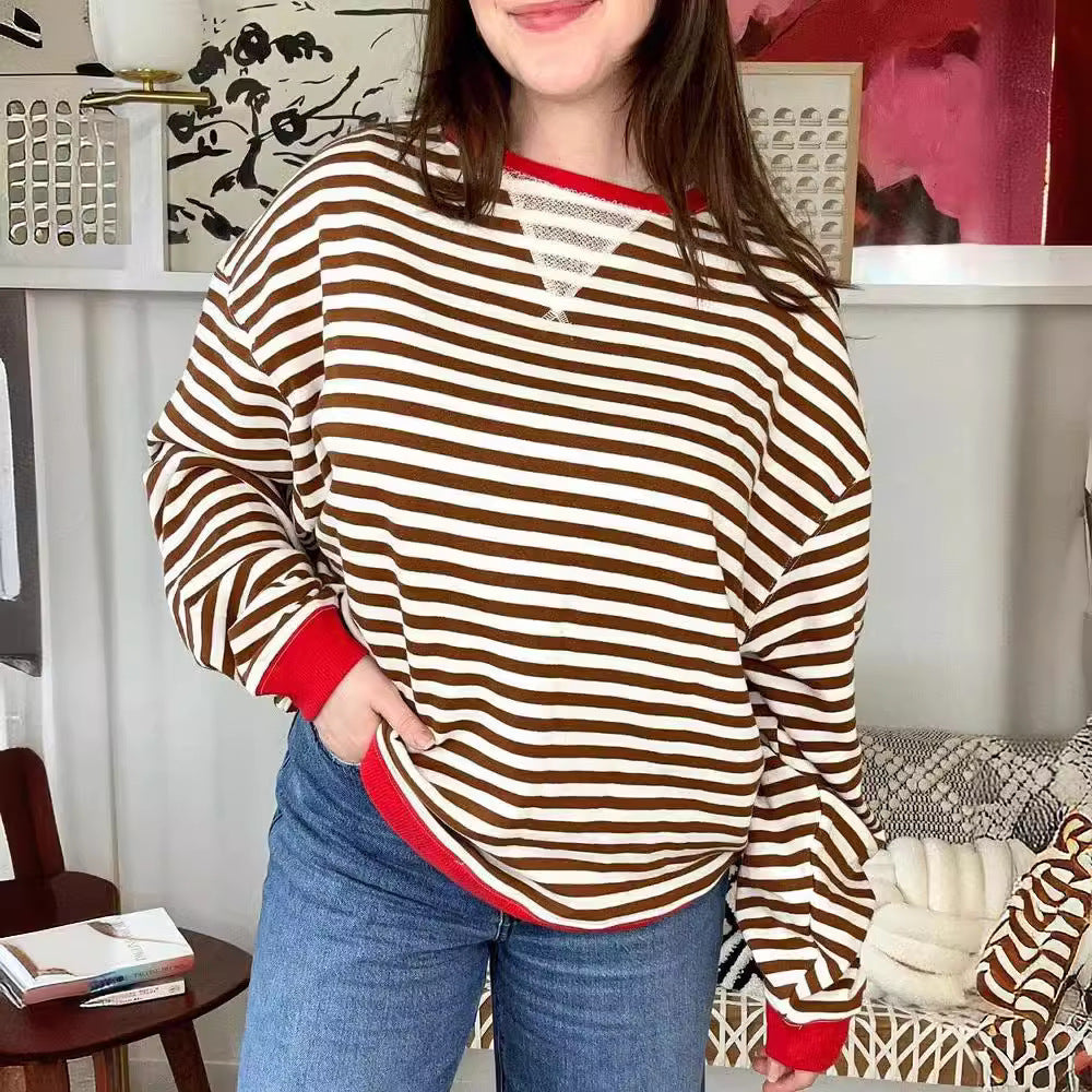 Women's Loose-fitting Casual Striped Hoodie