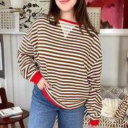 Women's Loose-fitting Casual Striped Hoodie