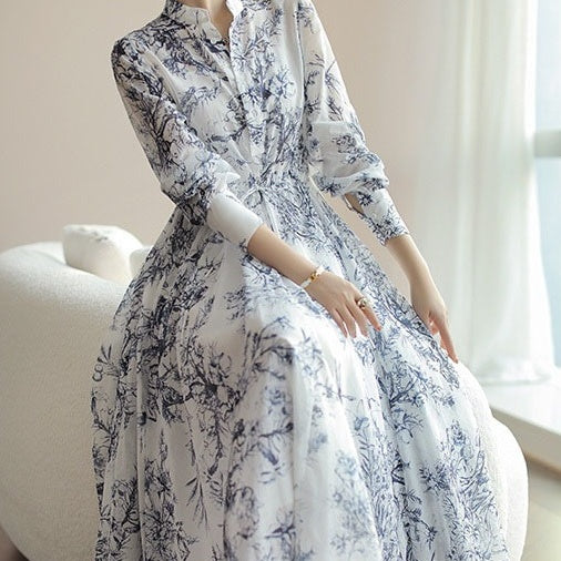 Chinese-style Long Dress French-inspired Waist-cinching Design