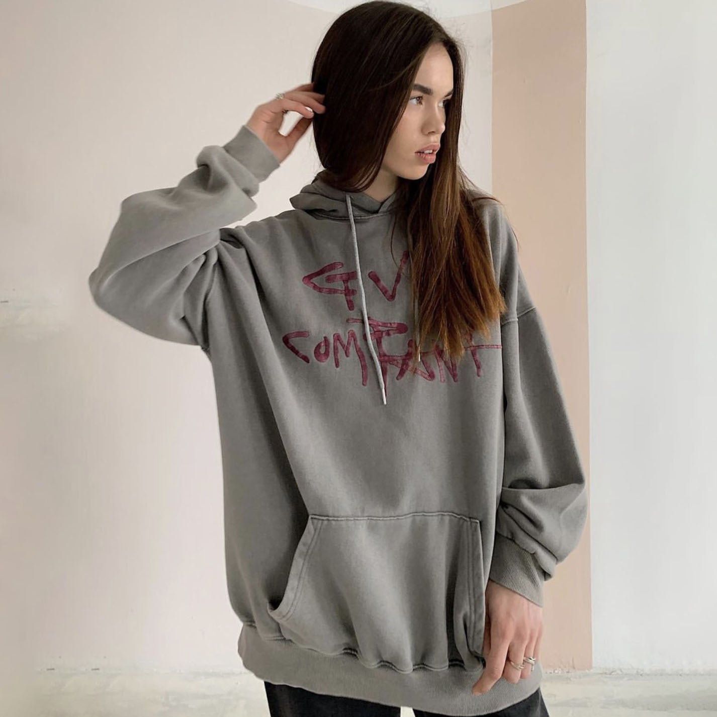 Women's Contrast Color Letter Print Casual Hooded Coat