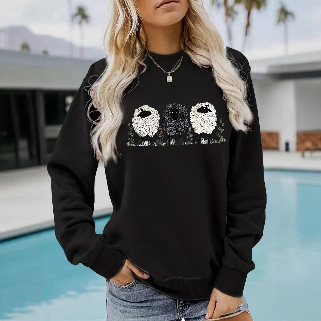 Chic Round Neck Printed Cashmere Pullover Sweater