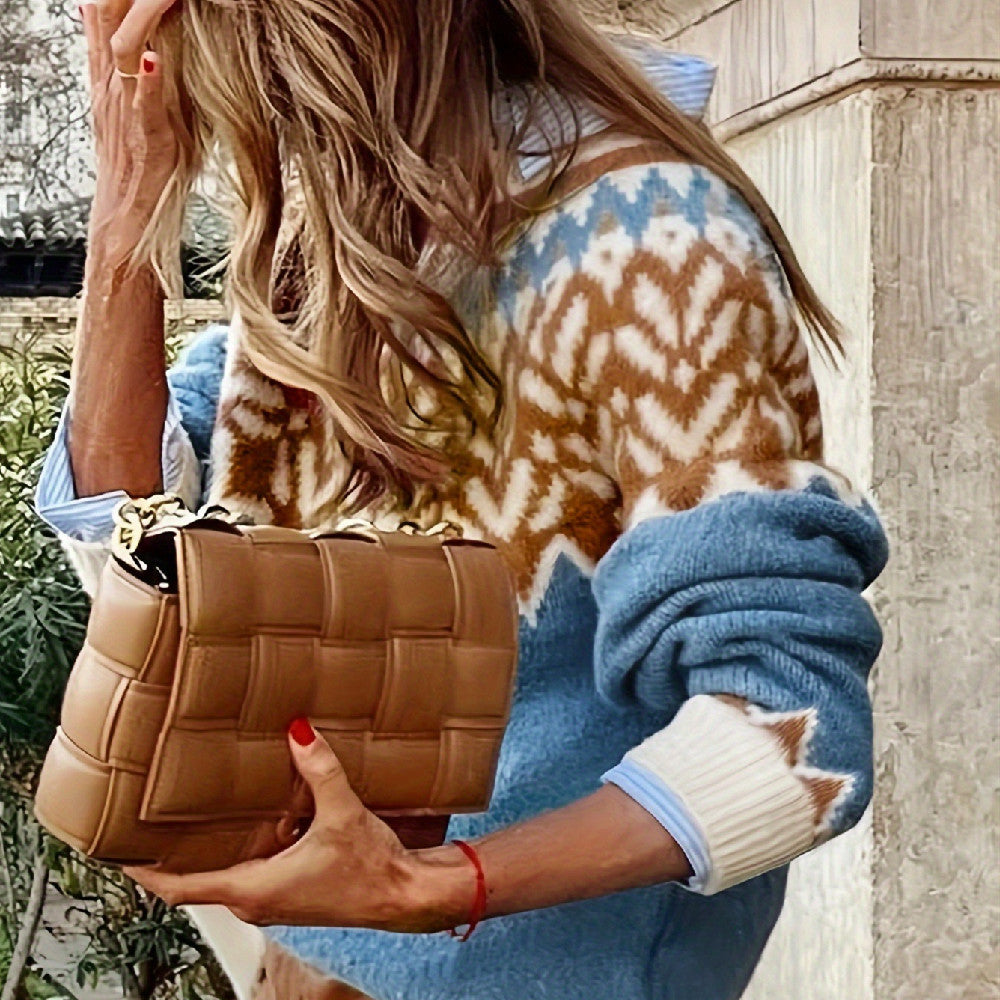 Ethnic Embroidered Loose Round Neck Women's Sweater