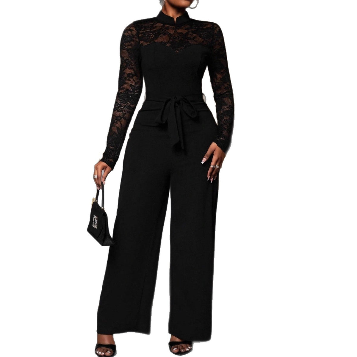 Elegant Lace-Patchwork Wide-Leg Jumpsuit