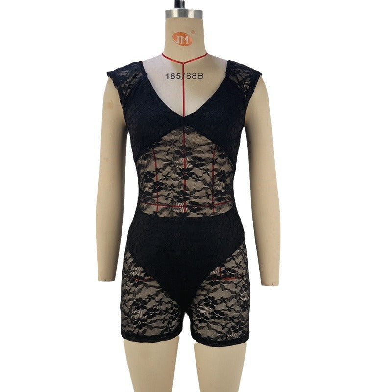Sexy Sheer Embroidered Mesh Cropped Jumpsuit