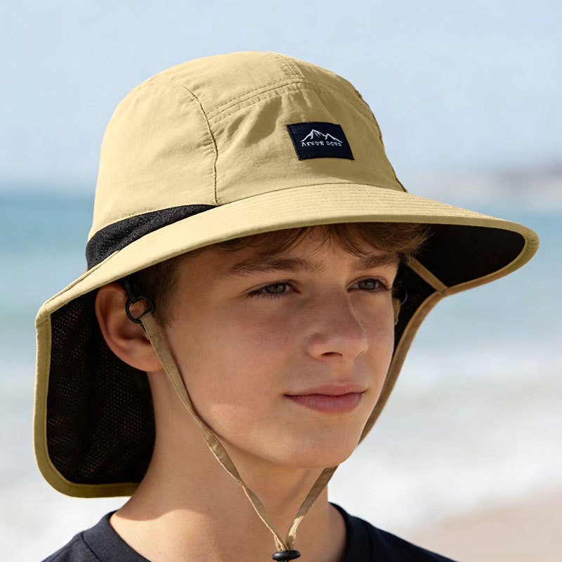 Youth Outdoor Sun Hat with Wide Brim, Drawstring, and Breathable Mesh – Multi‑Functional for Travel, Hiking and Beach