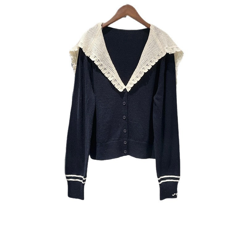 V-neck Crochet Shawl-style Patchwork Knitted Cardigan