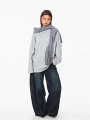 Retro Fake Two-piece Hooded Plaid Shawl Casual Long Sleeve T-shirt Top