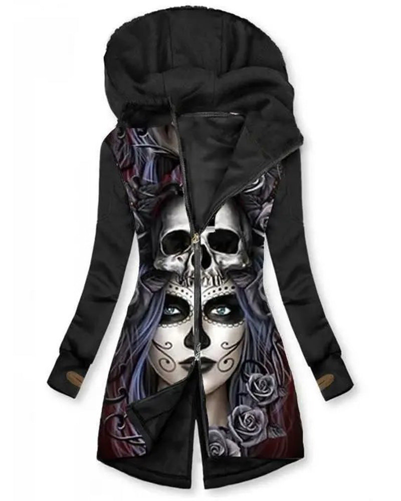 3D Print Zip-Pattern Long Sleeve Hooded Hoodie
