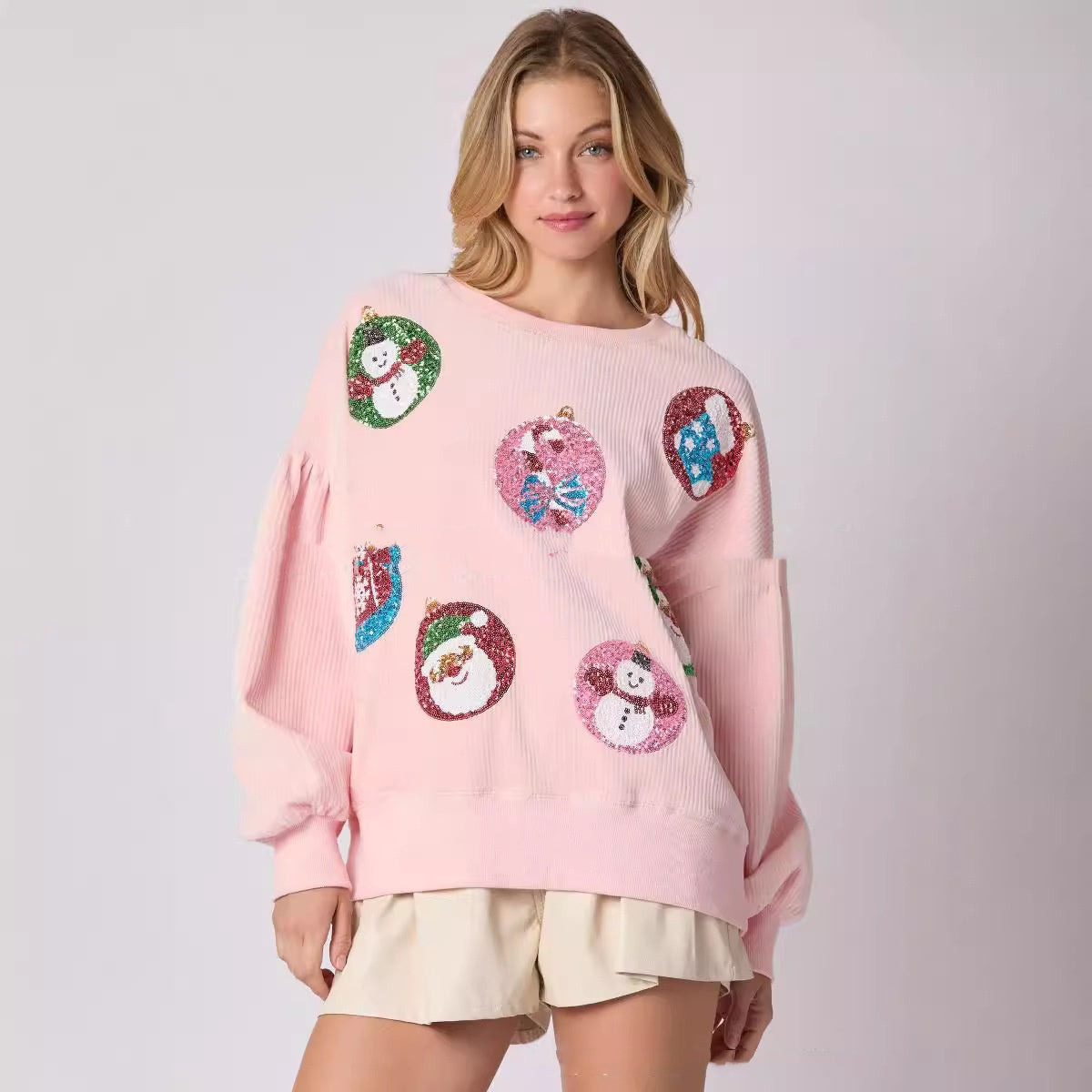 Festive Sequin Christmas Sweatshirt Holiday Pullover