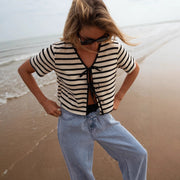 Women's Apricot Tie‑Dye Striped Short‑Sleeve Tee – Loose Fit