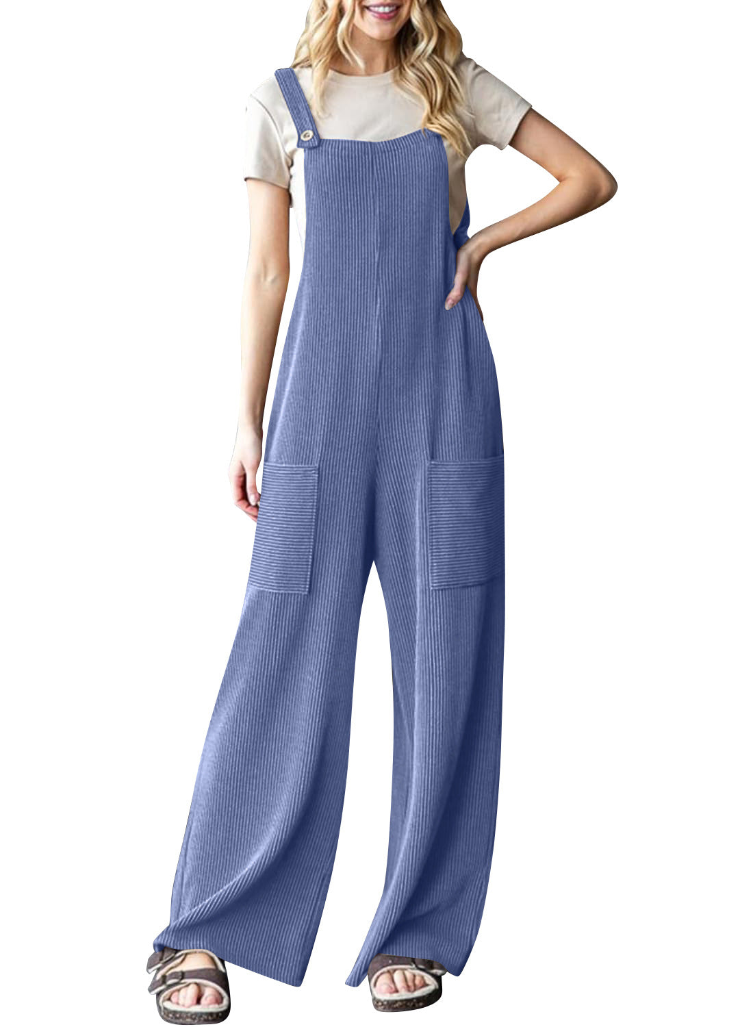 Women's Adjustable Buckle Pocket Overalls Casual Pants