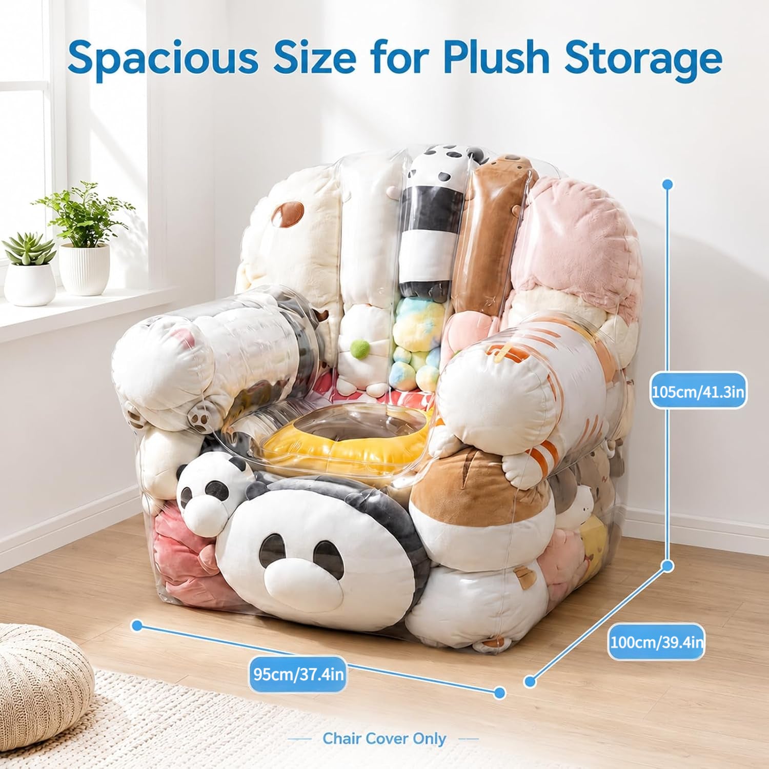 Extra Large Clear Waterproof Bean Bag Cover with Plastic Window – Easy-Clean Stuffed Animal Storage