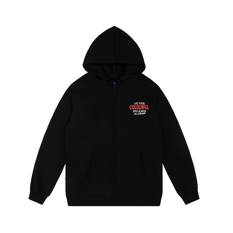 Unisex Foam Print Zip-Up Hoodie Casual Cardigan