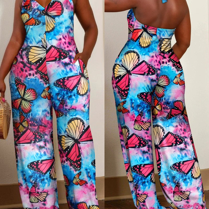 Chic Halter Lace-Up One-Piece Romper with Belt & Pockets