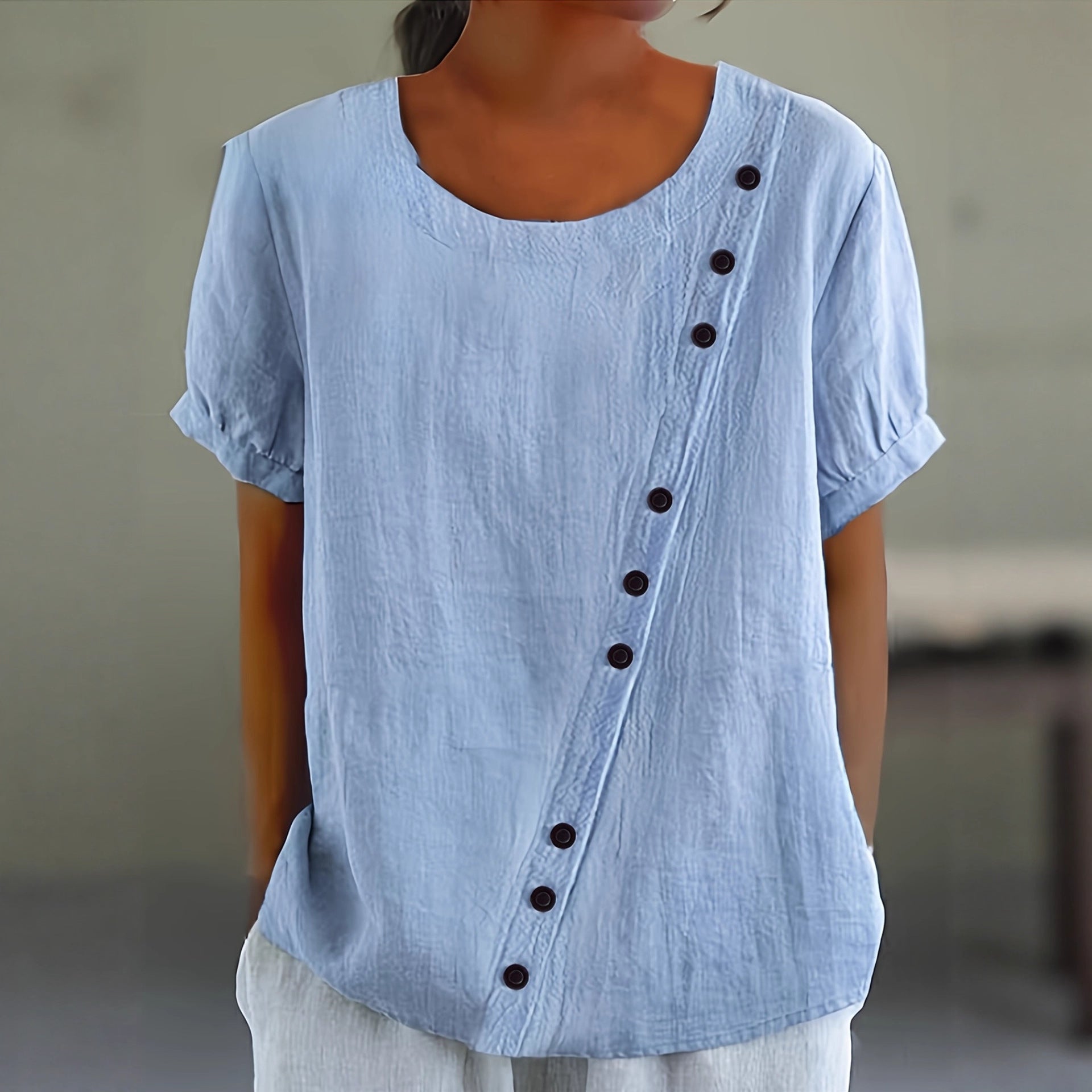 Retro Cotton-Linen Short Sleeve Shirt for Women – Loose Fit Street Style
