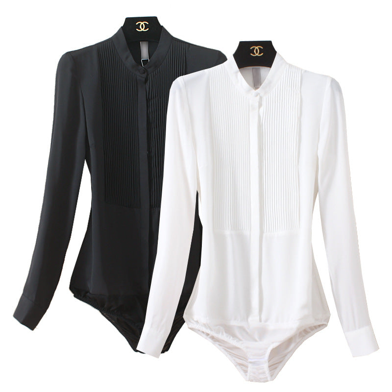 Elegant Pleated Chiffon Romper Shirt