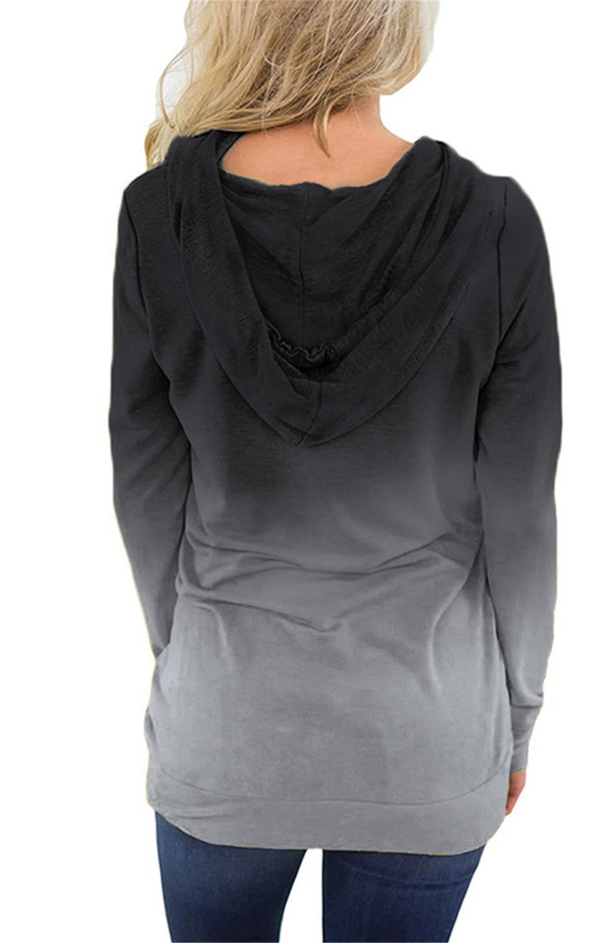 Gradient Hooded Drawstring Slim Sweatshirt