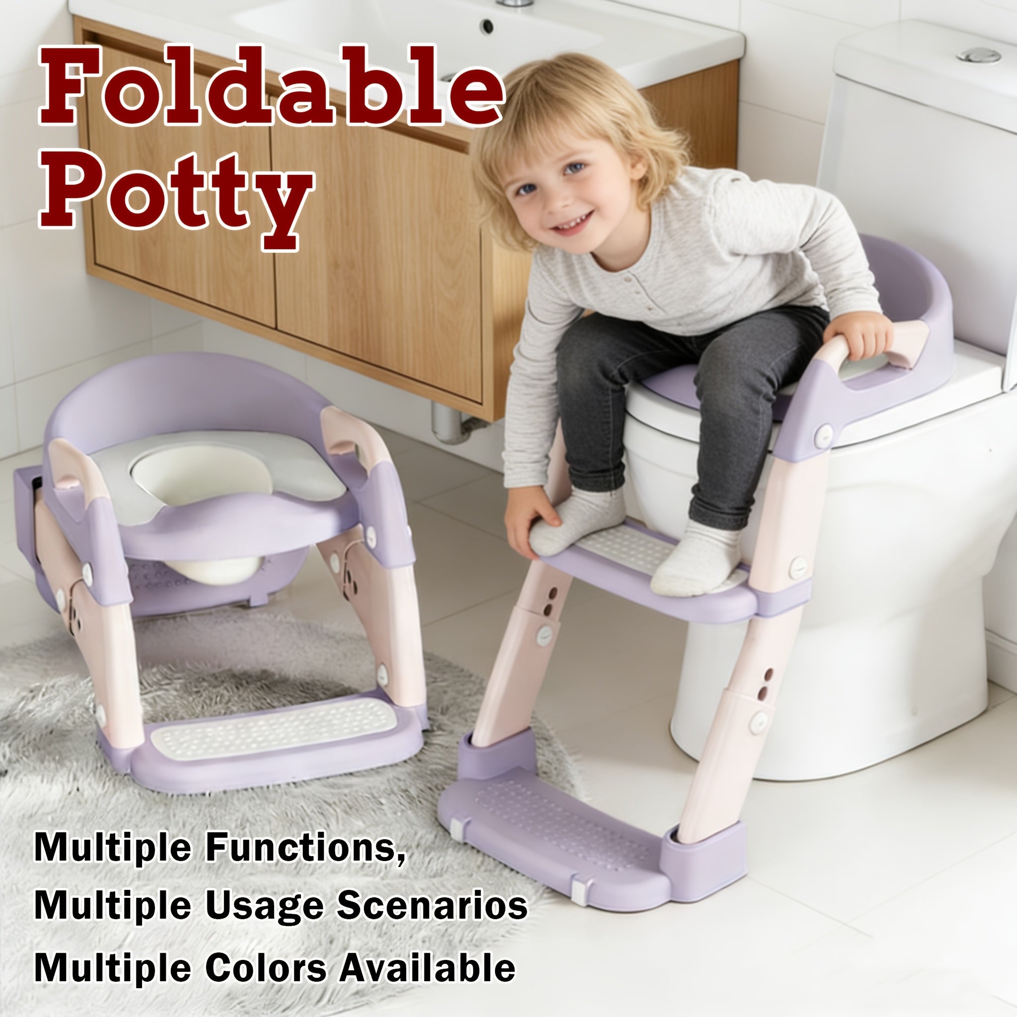 Children’s Toilet Seat with Foldable Step Ladder – Potty Training Seat for Boys and Girls (1 Pack)