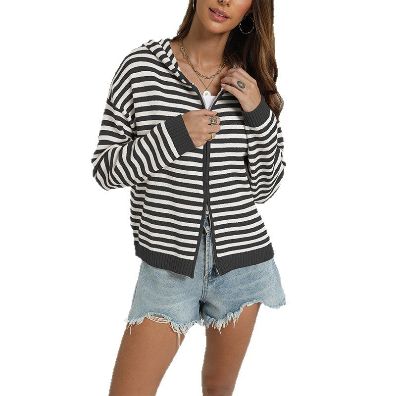 Womens Casual Hooded Knit Cardigan Sweater