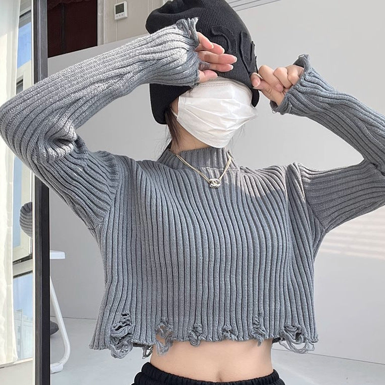 Womens High-waisted Pullover Cropped Knit Sweater