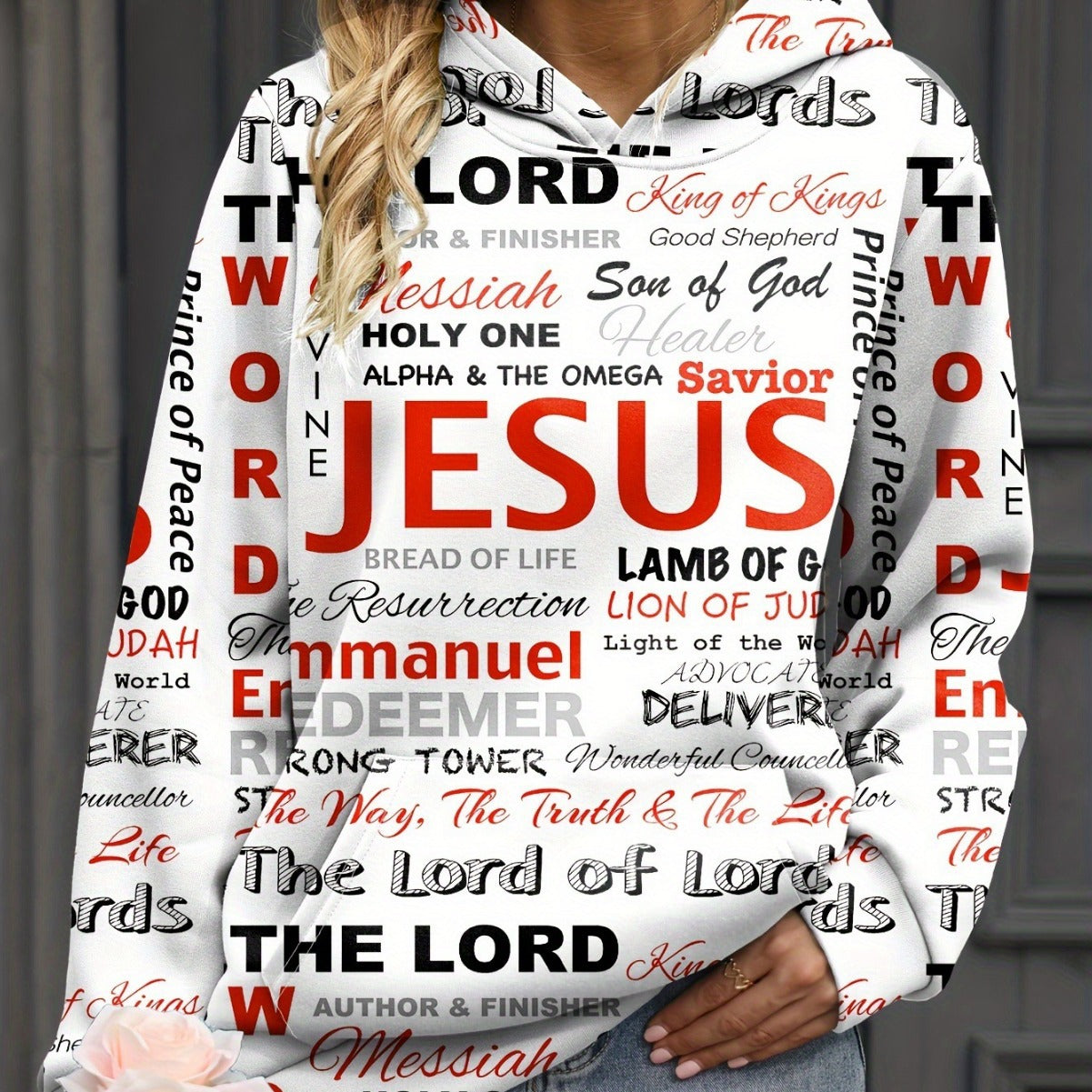 Letter Print Casual Kangaroo Pocket Hoodie
