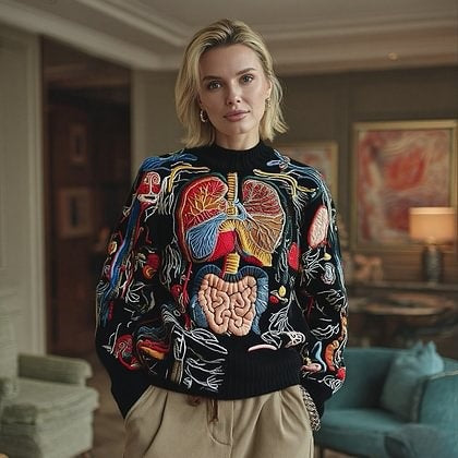 Womens Halloween Top Crew-neck Sweater with Faux Fur Details